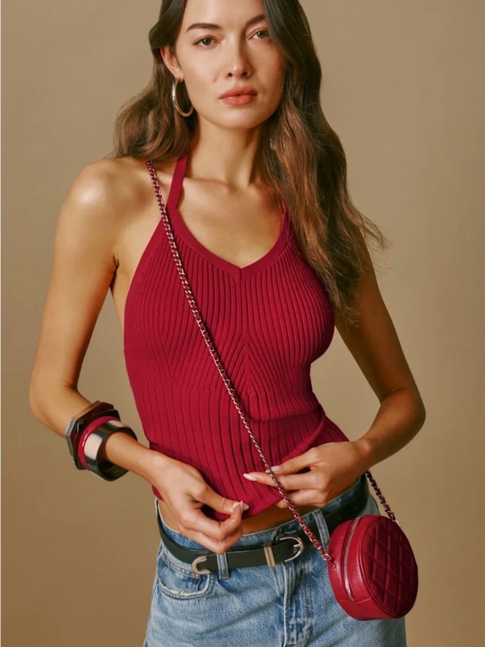 Reformation Delia Ribbed Halter Top